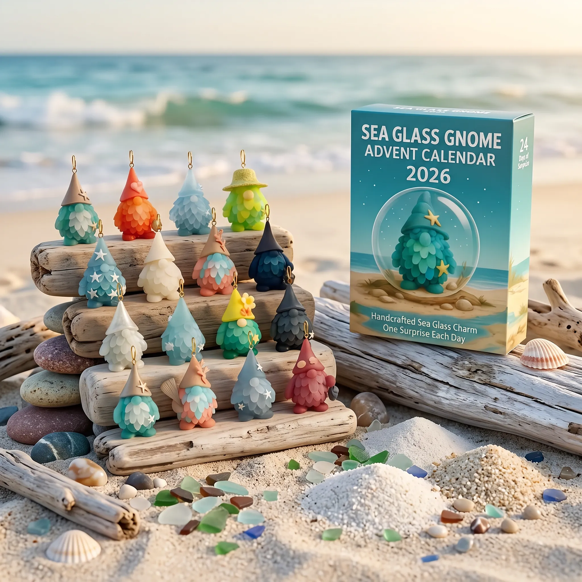 🌊🧝‍♂️ Acrylic Gnome Advent Calendar 2026 | 24 Coastal Gnome Charms for Christmas Countdown, Tree Decor & Holiday Gifts 🎄✨